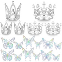 42Pcs Crown Cake Topper Mini Tiara With 3D Butterfly Decoration Vintage Pearl Rhinestone Crown Cake Topper Cupcake Topper Cake Decoration For Birthday Wedding Anniversity Party Baby Shower (Silver)