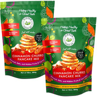 Hidden Foods Cinnamon Pancake Golden Brown Monk Fruit Cinnamon Bun Pancake - Fiber And Protein Churro Pancake Mix With Wheat & Oat Flour Blend Of Vegetables - Fully Fiber Waffle Mix Meal 2 Pack