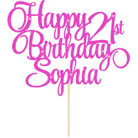 Happy Birthday Cake Topper Personalized Cake Topper Birthday Decoration With Any Age & Name 11 Colors Double-Sided Glitter Cake Topper Gifts For 13Th 16Th 18Th 21St 30Th 50Th 60Th (Pink)