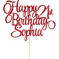 Happy Birthday Cake Topper Personalized Cake Topper Birthday Decoration With Any Age & Name 11 Colors Double-Sided Glitter Cake Topper Gifts For 13Th 16Th 18Th 21St 30Th 50Th 60Th (Red)