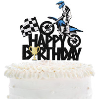Motorcycle Happy Birthday Cake Topper - Extreme Sports Racing Birthday Party Glitter Autocycle Player Cake Topper - Sport Man Boy Motocross Racing Birthday Party Supplies