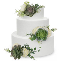 Rinlong Pre-Made 3Pcs Faux Succulent Cake Decorating Flowers Cake Toppers Green Cake Decorations Wedding Birthday Baby Shower Spring Cake Decor Topper