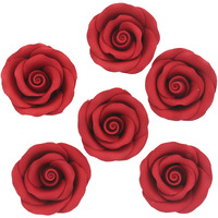 Global Sugar Art Premium Edible Roses, Red, Unwired, Medium 1.5 Inches, 12 Count By Chef Alan Tetreault