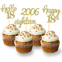 24 Pcs Glitter 18Th Birthday Cupcake Toppers For Celebrating 18Th Birthday Party Decorations For Eighteen Years Old Birthday Party Supplies (Gold)