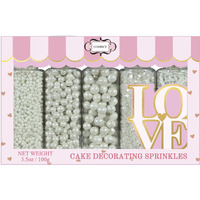 Confect White Pearl Sprinkles | Frozen Sprinkles | Earthday Sprinkles | Sprinkles For Cakes & Cupcakes Decoration | Assorted Pack Of 5 | First Snowfall Party Birthday Sprinkles | Mix Dragees, Jimmies & Sparkling Sugar - 3.5 Oz