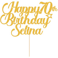 Personalized Happy Birthday Cake Topper Cake Decorations Double Sided Glitter Cake Toppers Custom Gifts For Women Men Friend With Any Age Name On 1St 10Th 20Th 30Th 40Th 50Th (Gold)