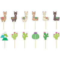 Flairs New York Party Props Decorations Cupcake Toppers (Alpacas And Cactus, Pack Of 24 Cupcake Toppers)