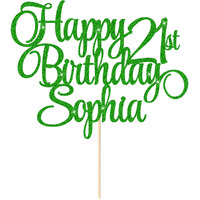 Happy Birthday Cake Topper Personalized Cake Topper Birthday Decoration With Any Age & Name 11 Colors Double-Sided Glitter Cake Topper Gifts For 13Th 16Th 18Th 21St 30Th 50Th 60Th (Green)