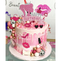 Jevenis Birthday Hot Pink Girl Birthday Cake Decoration Pink Girls Birthday Decoration Pink Balls Palm Leaves Heels Lipstick Bags Cake Topper For Birthday Bridal Shower Baby Shower