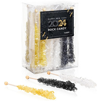 Candy Envy - Happy New Year Rock Candy Sugar Sticks - 18 Indiv. Wrapped - Gold, Black, White