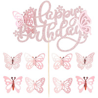 25Pcs Butterfly Cake Toppers Happy Birthday Cake Topper 3D Butterfly Birthday Cake Decorations For Baby Shower Birthday Cake Decorations Butterfly Party Supplies Rose Gold