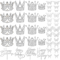 44 Pcs Silver Crown Cake Decoration 16 Pcs Mini Crown Tiny Crown With 24 Pcs Butterfly Wall Decors And 4 Pcs Birthday Cake Topper For Women Girl Crown Birthday Party Wedding Cake Decor