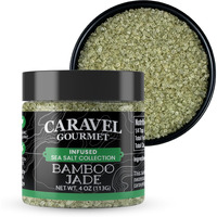 Hawaiian Bamboo Jade Sea Salt - Natural Hawaii Salt Infused With Bamboo Leaf Extract - Beautiful Jade Green Solar-Evavporated Pacific Sea Salt - 4 Oz Jar - Caravel Gourmet