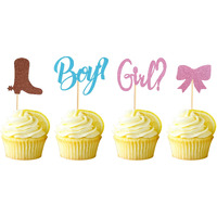 Arthsdite 48Pcs Boy Or Girl Cupcake Toppers Boots Or Bows Gender Reveal Cupcake Picks Baby Shower Cake Topper Decorations For Kids Birthday Party Cake Decorations Supplies