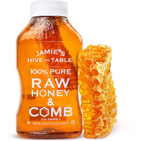 Jamies Hive To Table 100% Pure Honey With Honeycomb, 24 Oz - Usa Made Raw & Unfiltered Honey - Fresh Edible Honeycomb - All-Natural Sweetener - Rich Flavor Profile, Packed With Nutrients