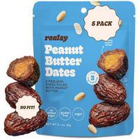 Realsy Pitted & Stuffed Medjool Dates, Organic Dates With No Sugar Added, Gluten-Free, Vegan, Good Source Of Fiber, Low Glycemic Index, All Natural Healthy Snack (Peanut Butter 5 Pack)