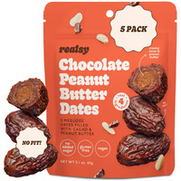Realsy Pitted & Stuffed Medjool Dates, Organic Dates With No Sugar Added, Gluten-Free, Vegan, Good Source Of Fiber, Low Glycemic Index, All Natural Healthy Snack (Peanut Butter Chocolate 5 Pack)