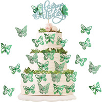 25Pcs Butterfly Cake Toppers 3D Butterfly Cupcake Topper For Girls Women's Happy Birthday Cake Topper Birthday Cake Decorations Butterfly Party Decorations Green