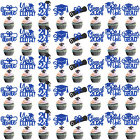 Ttdq 40Pcs Blue Graduation Cupcake Toppers 2024 Graduation Decorations Class Of 2024 Cupcake Toppers 2024 Congrats Grad Cap Cupcake Picks Graduation Party Decorations 2024