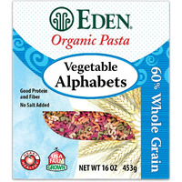 Eden Organic Vegetable Alphabets Pasta, 60% Whole Grain Durum Flour, 40% Golden Amber Durum Wheat Semolina, 16 Oz Box
