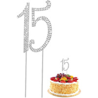 Aboofan 15 Cake Topper 15Th Birthday Or Anniversary Party Number 15 Crystal Rhinestones 15Th Cake Decoration For Happy 15Th Birthday Cake Topper Supplies (Silver)
