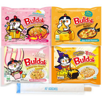 Samyang Buldak Hot Spicy Chicken Ramen Noodle Korean Stir-Fried Ramen, 1 Pack For Each Flavor (4, Carbonara, Cream Carbonara, Quattro Cheese, Cheese)