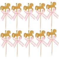 Nuobesty 20Pcs Carousel Horse Cupcake Toppers Horse Cake Decoration Cake Picks For Birthday Wedding Baby Shower Party Supplies