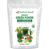 Z Natural Foods Delicious Greens Superfood Powder, Antioxidant-Rich,Tangy And Nutrient-Dense Greens Blend, 100% Natural Superfood, Vegan, Gluten Free, Non-Gmo, Kosher, 1 Lb