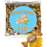 Ginger Candy - 4 Lb - Unique Candy Made With Cane Sugar - Healthy Candy - Hard Ginger Candy For Nausea - Spicy Candy - Gluten Free Candy - Ginger Hard Candy Bulk, Anti Nausea Candy - Queen Jax