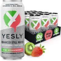 Yesly Hydrating Electrolyte Vitamin Water, 16 Fl Oz - Zero Sugar, Zero Calorie Water With Vitamins C, B12 & B6 And No Artificial Sweeteners - Kiwi Strawberry (Pack Of 12)
