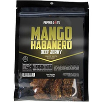 Pepper Joes Mango Habanero Beef Jerky - Premium Beef Jerky Brisket Cuts Covered With Spicy Habanero Peppers, Mango, Lime, Honey, And Brown Sugar - 3 Ounces