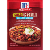 Mccormick Mild Chili, 30% Less Sodium, Seasoning Mix 1.25Oz Packets 5