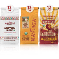 Mayorga Dark Roast Coffee Gift Pack Of 3, 12 Oz Bags- Mayan Blend, Cubano Roast And Muy Macho - 100% Arabica Caf   Whole Coffee Beans - Smoothest Organic Coffee - Specialty Grade, Non-Gmo, Direct Trade