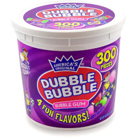 Tootsie Roll Dubble Bubble Gum - 300 Count Resealable Tub Of Individually Wrapped Fruit And Bubble Gum - Original, Watermelon, Apple And Grape Flavors - Peanut And Gluten Free, 47.6 Ounce