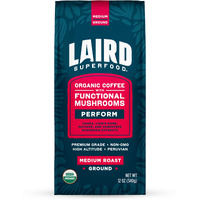 Laird Superfood Peruvian Medium Roast Coffee With Functional Mushrooms, Certified Organic Peruvian Ground Coffee Beans, Gluten-Free, Dairy-Free, Non-Gmo, Paleo, Keto Friendly, 12 Oz. Bag