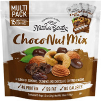 Nature's Garden Choco Nut Mix, Chocolate Covered Raisins, Nut Mix, Almonds, Cashews, Cholesterol Free, Sodium Free, No Artificial Ingredients - 1.2 Oz Bags (15 Individual Servings)