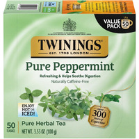 Twinings Pure Peppermint Tea - Naturally Caffeine Free, Refreshing Mint Herbal Tea Bags Individually Wrapped, 50 Count