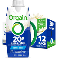Orgain Clean Protein Shake, Grass Fed Dairy, Vanilla Bean - 20G Whey High Protein, Kosher, Ready To Drink, Low Net Carbs, Gluten Free, No Soy Ingredients, 11 Fl Oz (Pack Of 12)