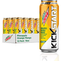 Mountain Dew Kickstart, Pineapple Orange Mango, 90Mg Caffeine, Vitamins B & C, 80 Calories, 10% Juice, 16 Fl Oz (Pack Of 12)