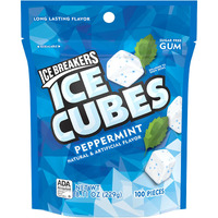 Ice Breakers Ice Cubes Peppermint Sugar Free Chewing Gum Pouch, 8.11 Oz (100 Pieces)