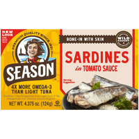 Season Sardines In Tomato Sauce - Wild Caught, 22G Of Protein, Keto Snacks, More Omega 3's Than Tuna, Kosher, High In Calcium, Canned Sardines - 4.37 Oz Tins, 12-Pack