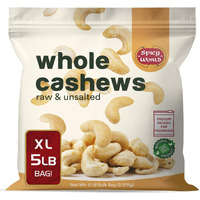 Spicy World Raw Cashews Whole 5 Pound Bulk - Unsalted, Natural & Pure, No Chemicals