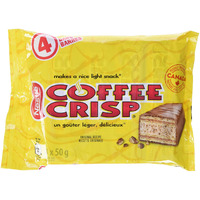 Canada Candy Coffee Crisp Chocolate Bar 4 X 50Gram Bars. Imported From Canada. (Basic)