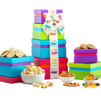 Broadway Basketeers Gourmet Chocolate Gift Tower - Birthday Snack Box With Sweet And Savory Treats