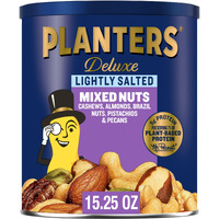 Planters Deluxe Lightly Salted Mixed Nuts, Almonds, Cashews, Brazil Nuts, Pistachios And Pecans, Party Snacks, Plant-Based Protein, Quick Snack For Adults, After School Snack, 15.25Oz Canister