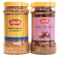 Maesri Fried Shallot & Fried Garlic Combo Pack, Ingredient & Garnish Widely Used In Asian Cooking, 7 Ounce & 10.5 Once Jar, 2 Piece Assortment