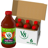 V8 High Fiber Original 100% Vegetable Juice, 46 Fl Oz Bottle (6 Pack)