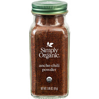 Simply Organic Ancho Chili Powder, 2.85 Ounce Jar, Certified Organic Poblano Peppers, Mexican, Southwest, Popcorn & Chocolate