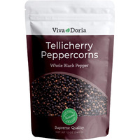 Viva Doria Tellicherry Peppercorn, Whole Black Pepper, Steam Sterilized Black Peppercorns, 12 Oz
