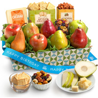 A Gift Inside Fruitfully Classic Happy Birthday Fresh Fruit Basket With Cheese And Nuts